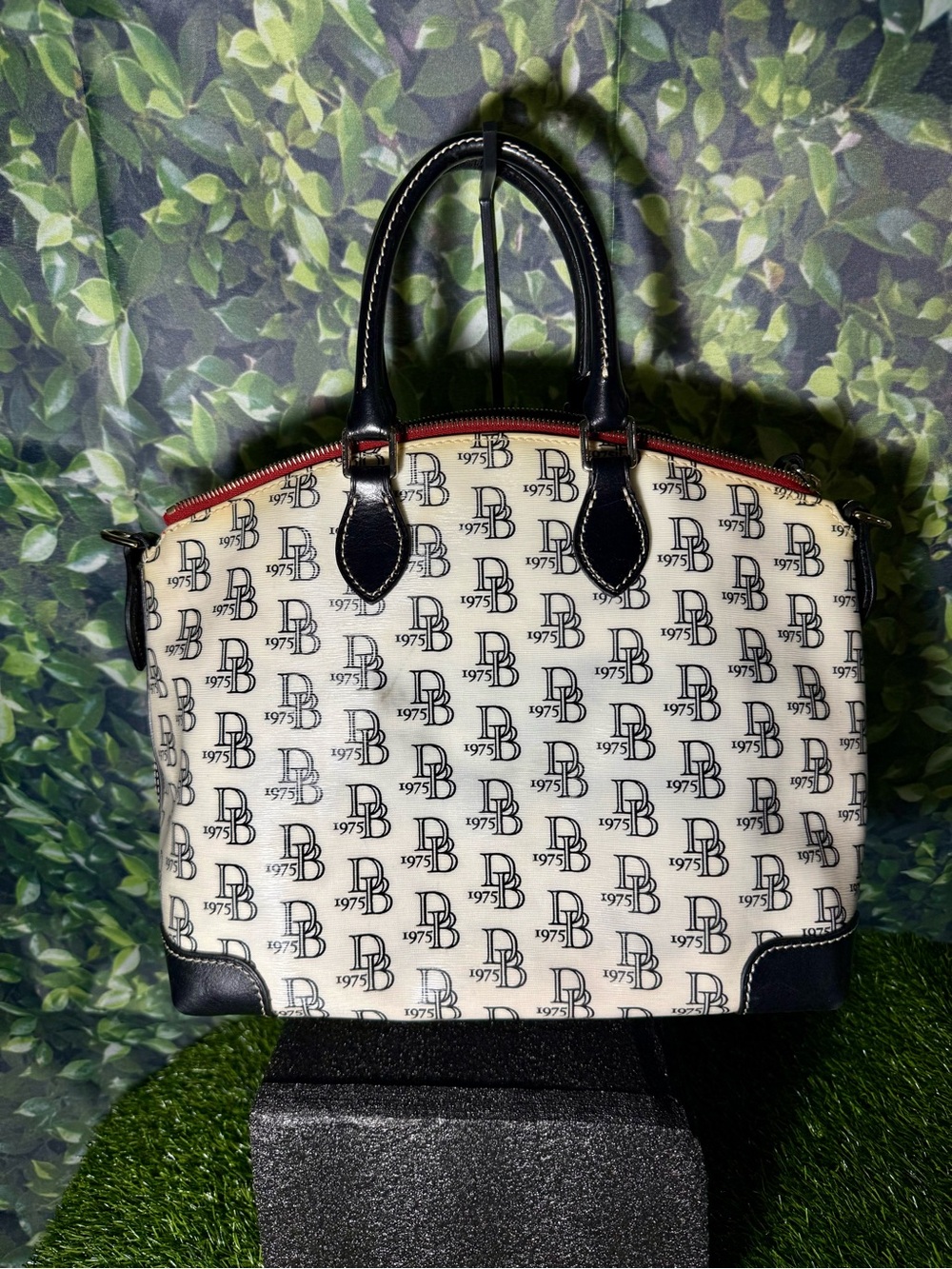Dooney & Bourke Signature Black White Logo Satchel Handbag Coated Canvas